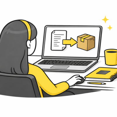 ragazza che effettua un ordine di stampa al pc